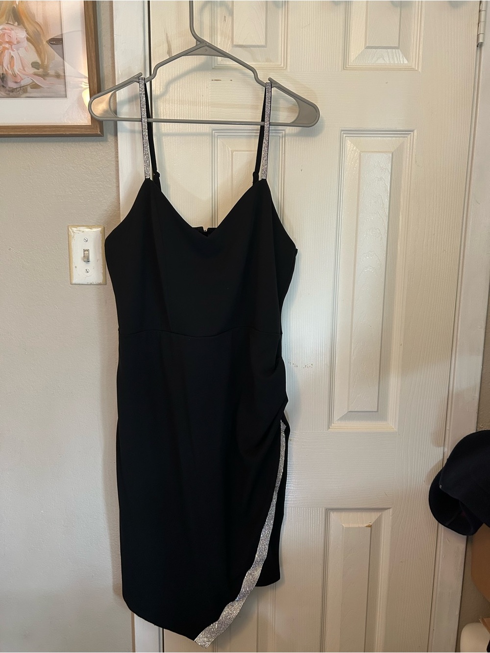 Derek Heart Black Spaghetti Strap Asymmetrical Dress with Silver Accents